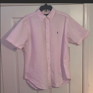 Men’s pink seersucker short sleeve shirt
